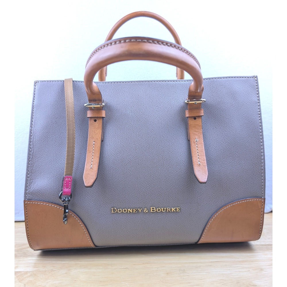 Dooney & Bourke Grey Pebble Grain Leather Satchel Bag Colorful Chevron Lining